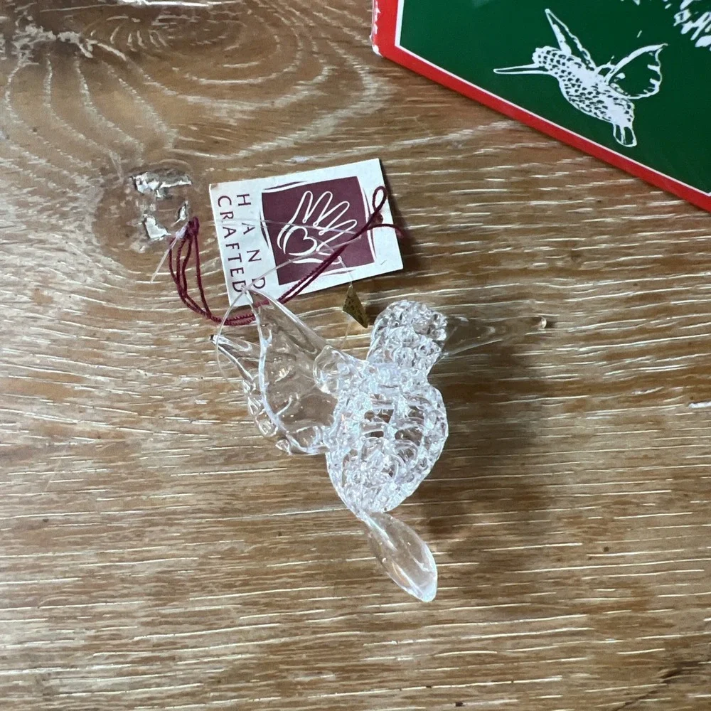 Vintage Silvestri Clear Glass Crystal Hummingbird Ornament Christmas Hand Spun